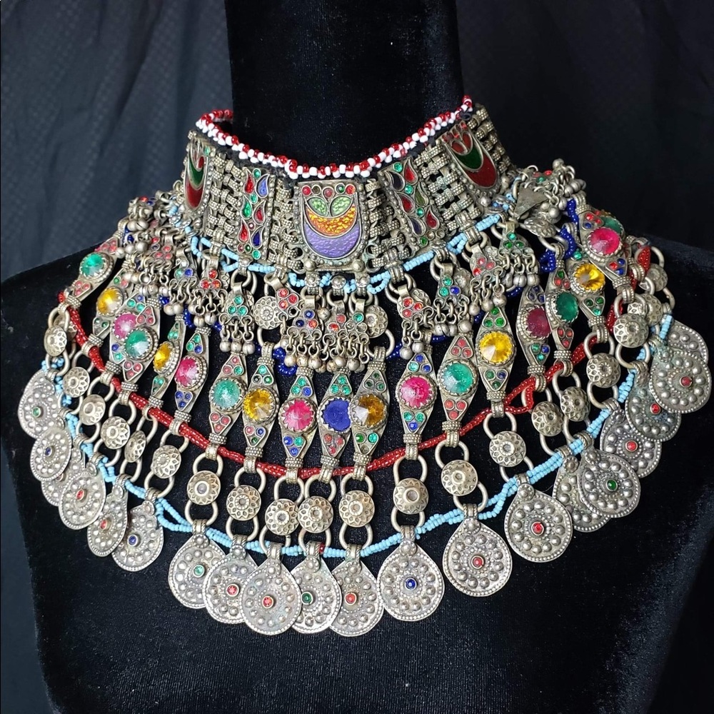 vintage kuchi necklace handmade by nomadic afghani tribe - fair trade